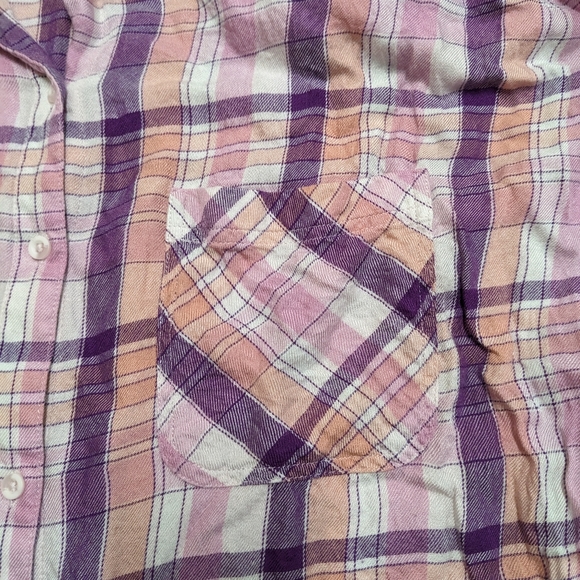 Cloth and Stone Plaid Short Sleeve Button Down Shirt hi lo hem - Picture 3 of 14